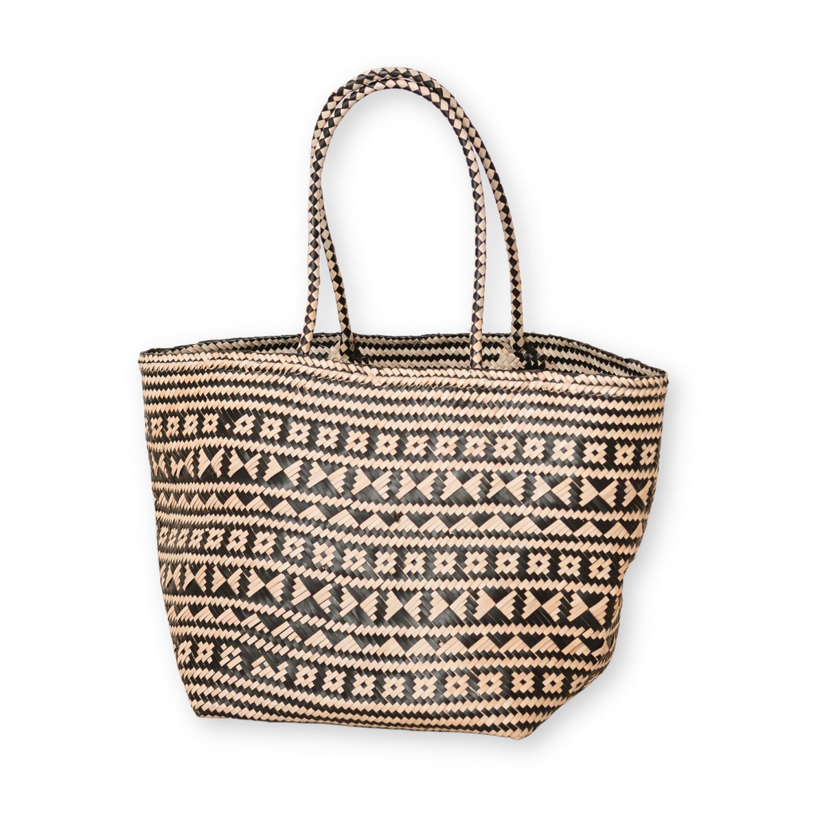 Boho-Einkaufstasche – Seegras-Sommertasche – Schulter-Strandtasche – gewebte Naturtasche – große Boho-Einkaufstasche KIDUL (schwarz) - HOLE-X-WORLD
