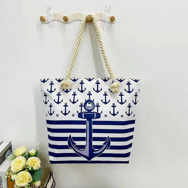 Strandtasche - Anker Streifen: Blau