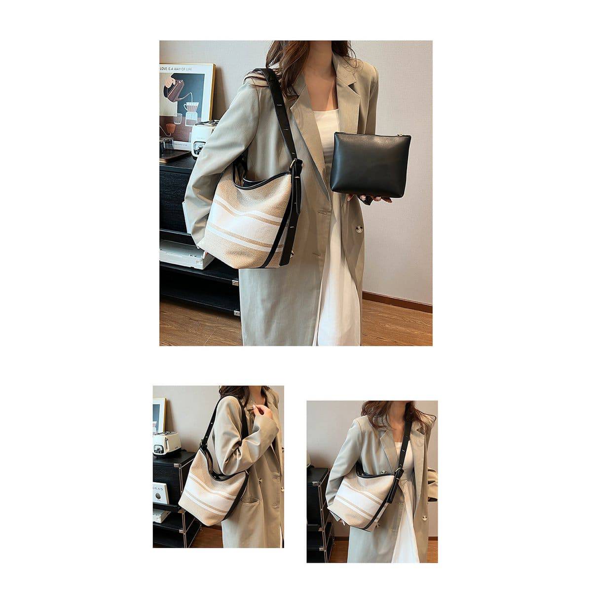 AnBeck`Less Is More´Canvas Schultertasche mit extra Innentasche - in schwarz oder braun - idealer Begleiter! - HOLE-X-WORLD