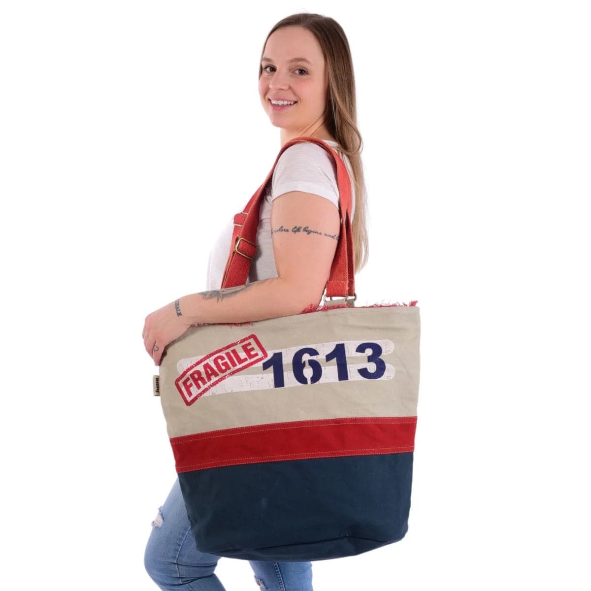 Sunsa XXL Vegane Tasche, Vintage Badetasche. Canvas Shopper beige - HOLE-X-WORLD
