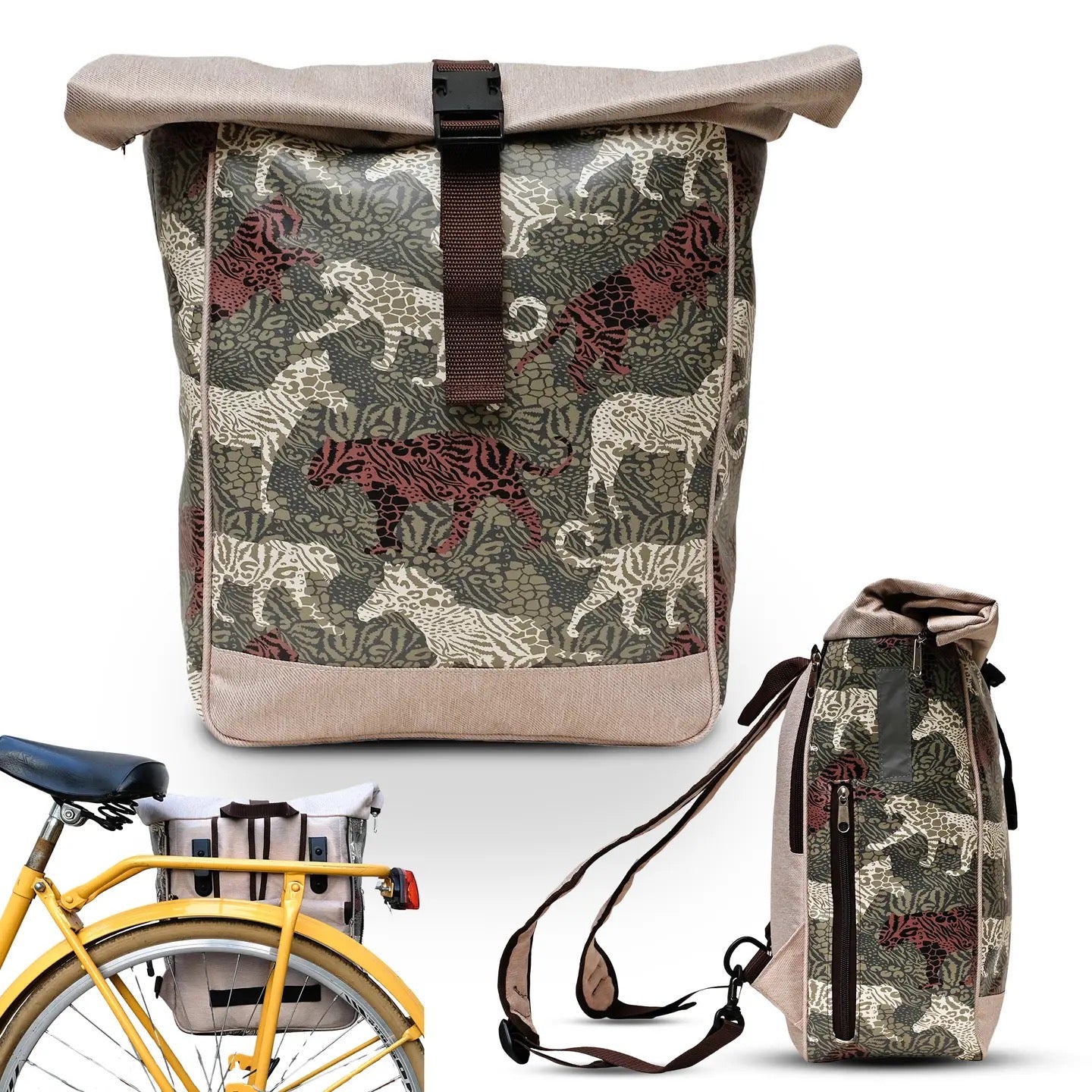 fahrradtasche rucksack kombi wasserdicht KOMBI Fahrradtasche Rucksack Animals – wasserabweisend & handgefertigt
