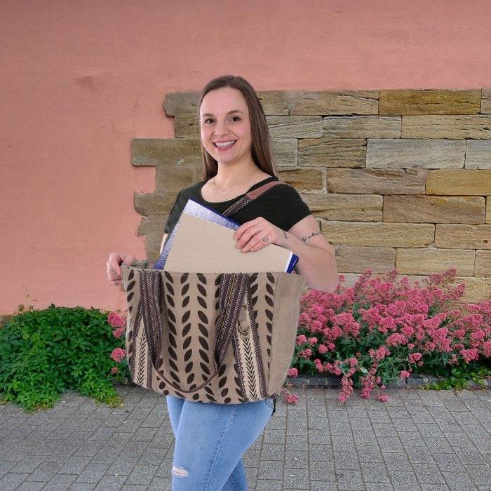 Sunsa Damen Handtasche. Brauner Shopper im Vintage Stil. Schultertasche aus Canvas. Große Vegane Tasche - HOLE-X-WORLD