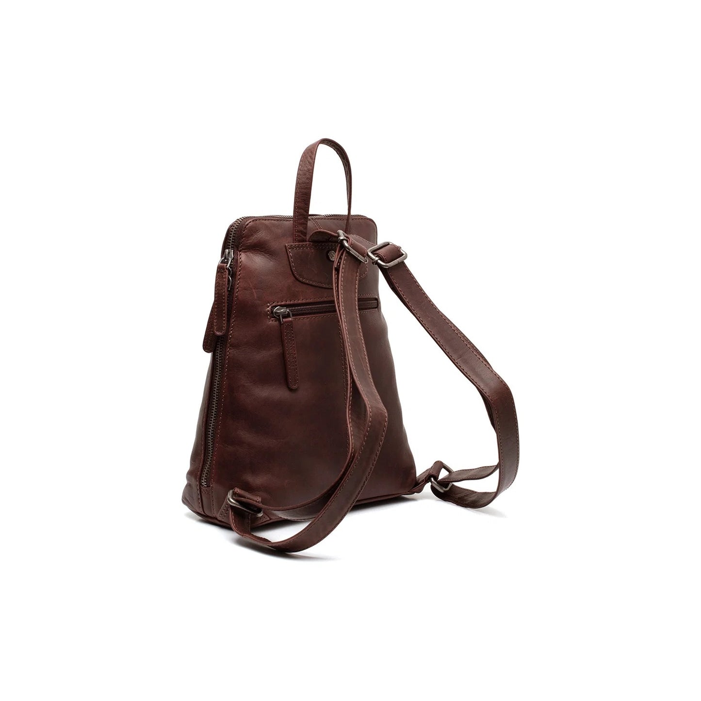 Leder Rucksack Linford Braun – Seitenansicht mit Schulterriemen freistehend