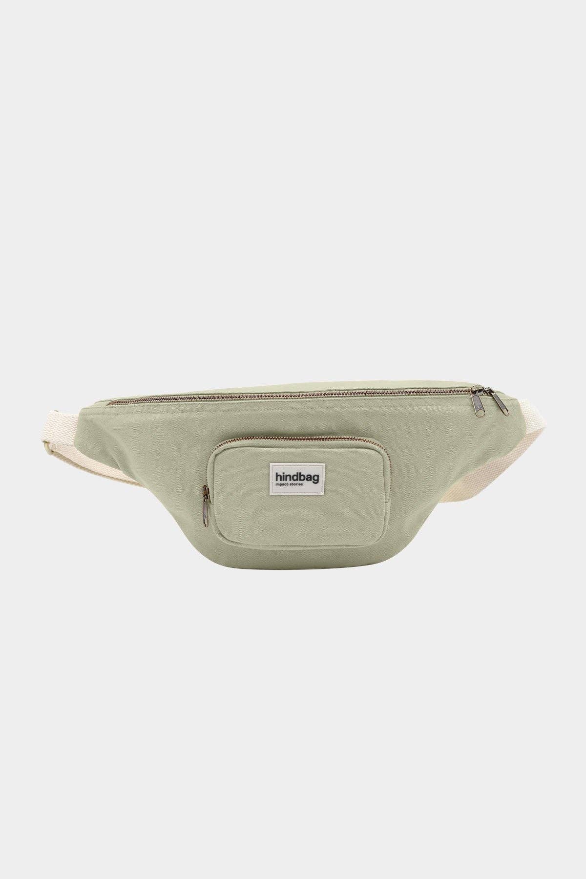 XL Bauchtasche Sofia von Hindbag in Tonerdegrün – 8L, GOTS Bio-Baumwolle, 2 Reißverschlusstaschen, verstellbarer Gurt 56–105 cm