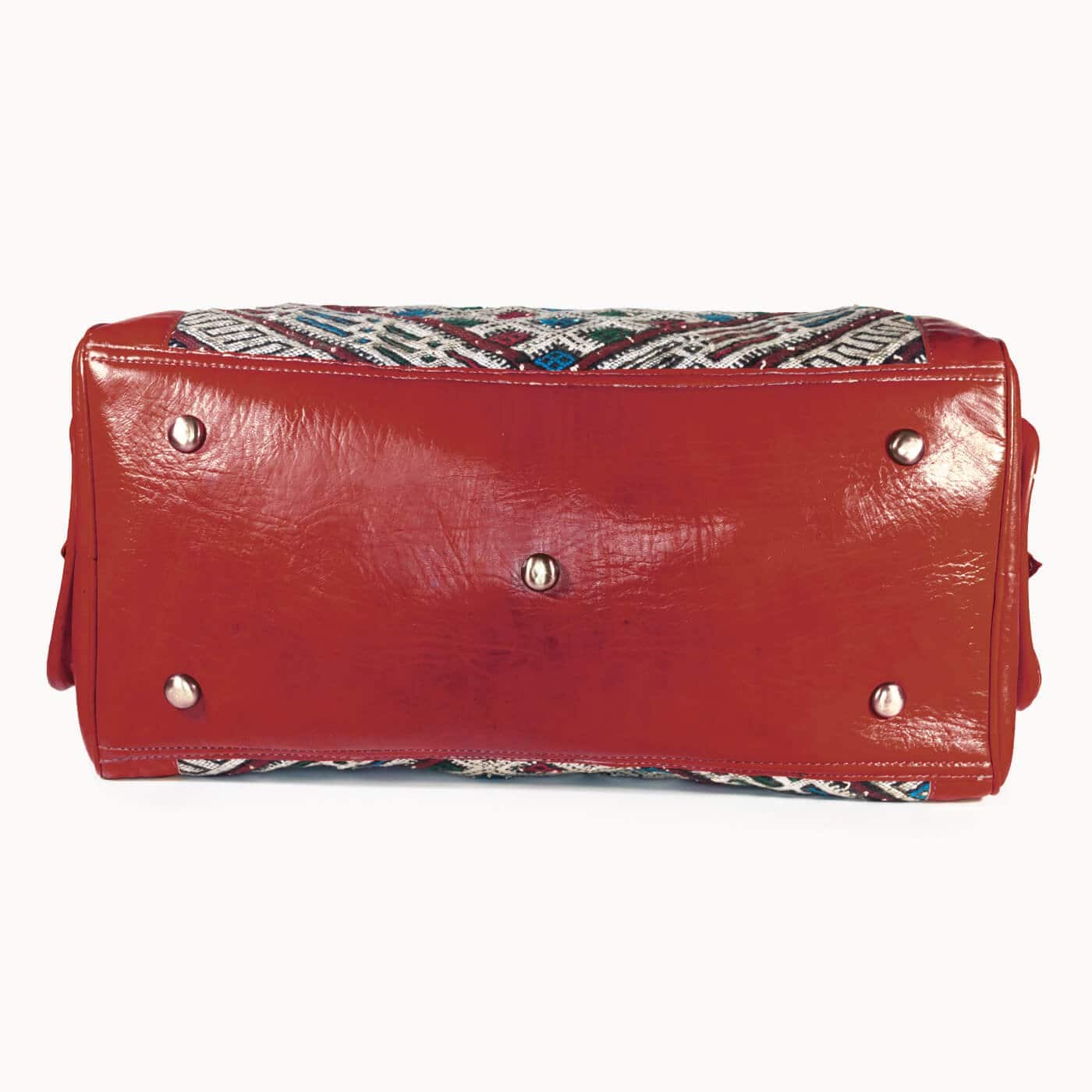 DOENYA Reisetasche "Kilim S" aus pflanzlich gegerbtem Leder und echtem marokkanischem Kilim - rot - HOLE-X-WORLD