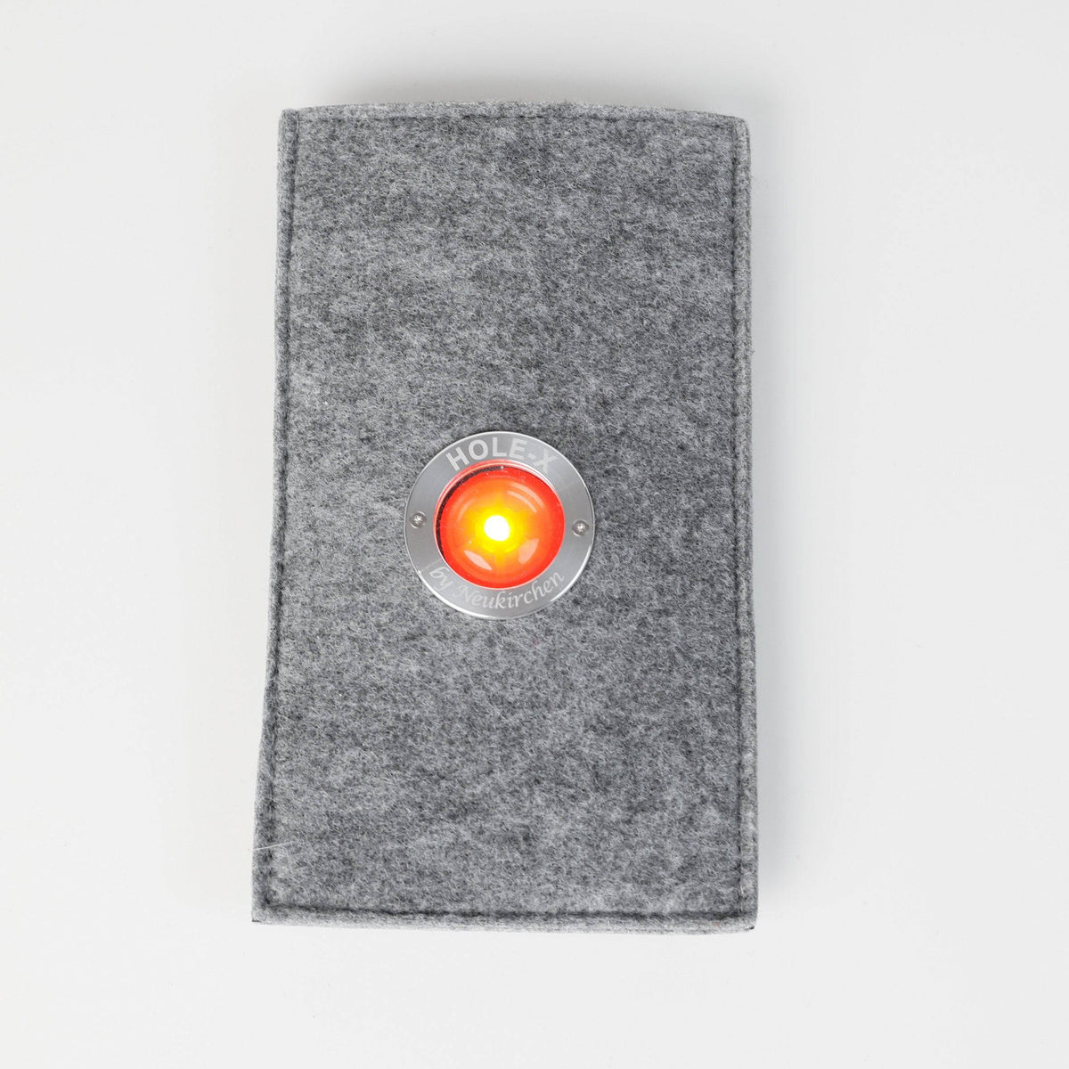 HOLE-X HOTEL Handyhülle universal Filz grau Bringe Deine Tasche zum Leuchten mit Deinem Smartphone Smartphonetasche Bullauge Innovation - HOLE-X-WORLD