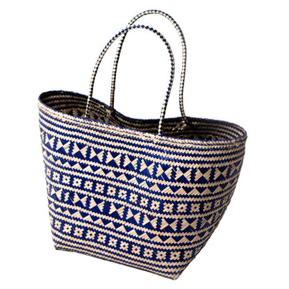 Blaue Einkaufstasche | Strandtasche | Tragetasche KIDUL aus Rattan - HOLE-X-WORLD