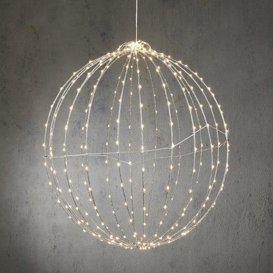 Weihnachtsbeleuchtungskugel mit klassischen weißen LED-Lichtern – Ø60 cm – Silber