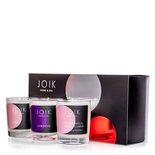 JOIK Home & Spa Duftkerzen-Set Romantisch – Handgemachte, vegane Rapswachskerzen mit natürlichen Düften, 3er-Set à 80g