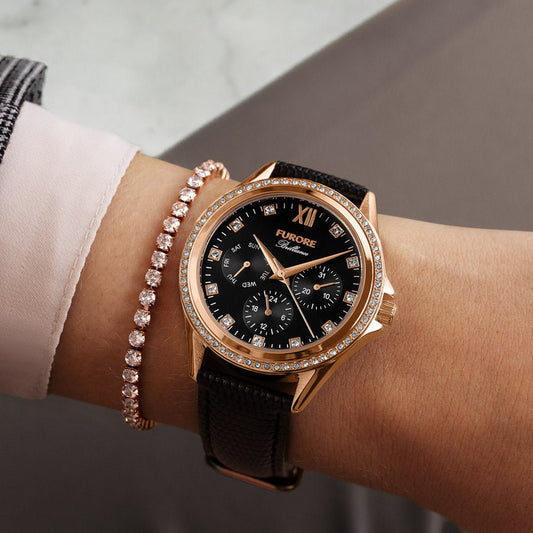 Exklusives Geschenkset: Brilliance Armbanduhr und passendes Roségold-Edelstahlarmband – Furore Kollektion