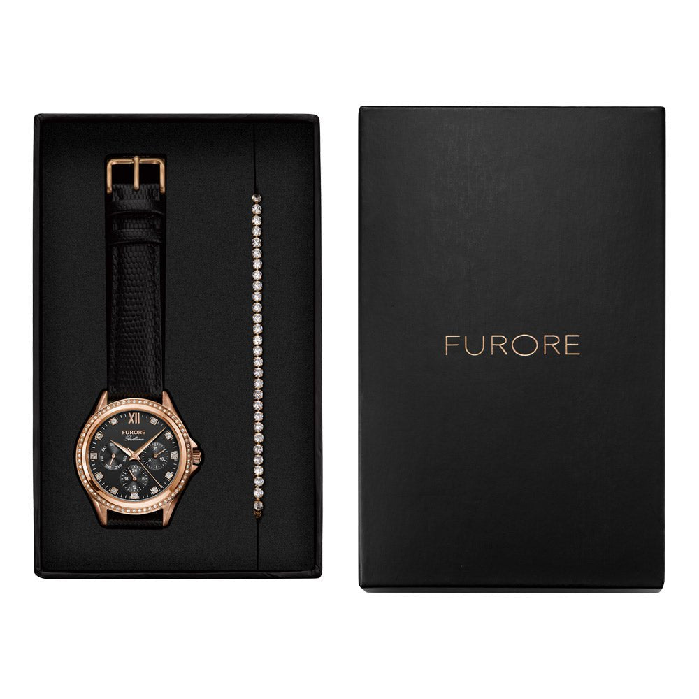 Exklusives Geschenkset: Brilliance Armbanduhr und passendes Roségold-Edelstahlarmband – Furore Kollektion