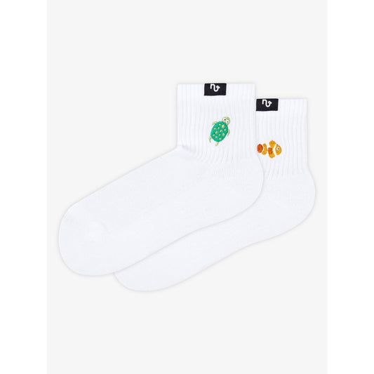 2 Paar Bio Socken Fisch und Schildkröte - 2-Pack Kurze Sneaker Socken - pestizidfrei