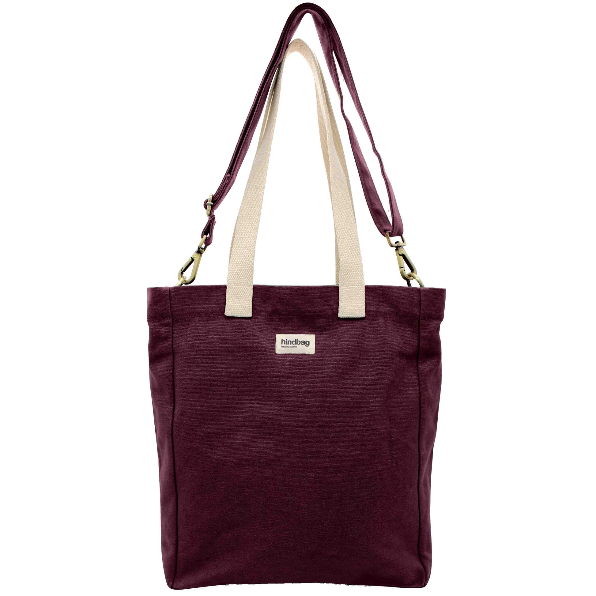 Tote Bag Paul von Hindbag in Pflaume – GOTS Bio-Baumwolle, 2 Trageriemen, Reißverschluss, ideal für Uni & Büro