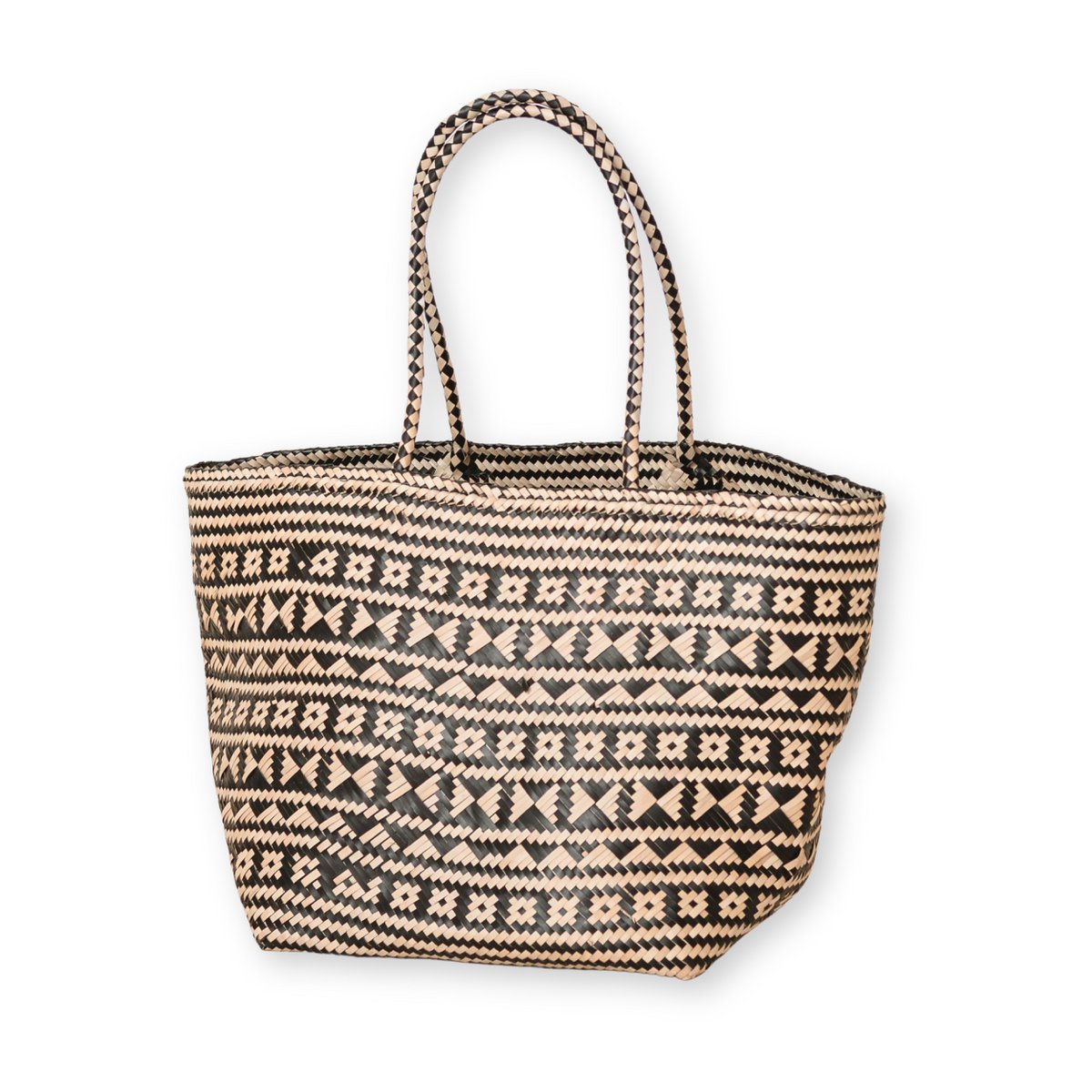 Boho-Einkaufstasche – Seegras-Sommertasche – Schulter-Strandtasche – gewebte Naturtasche – große Boho-Einkaufstasche KIDUL (schwarz)