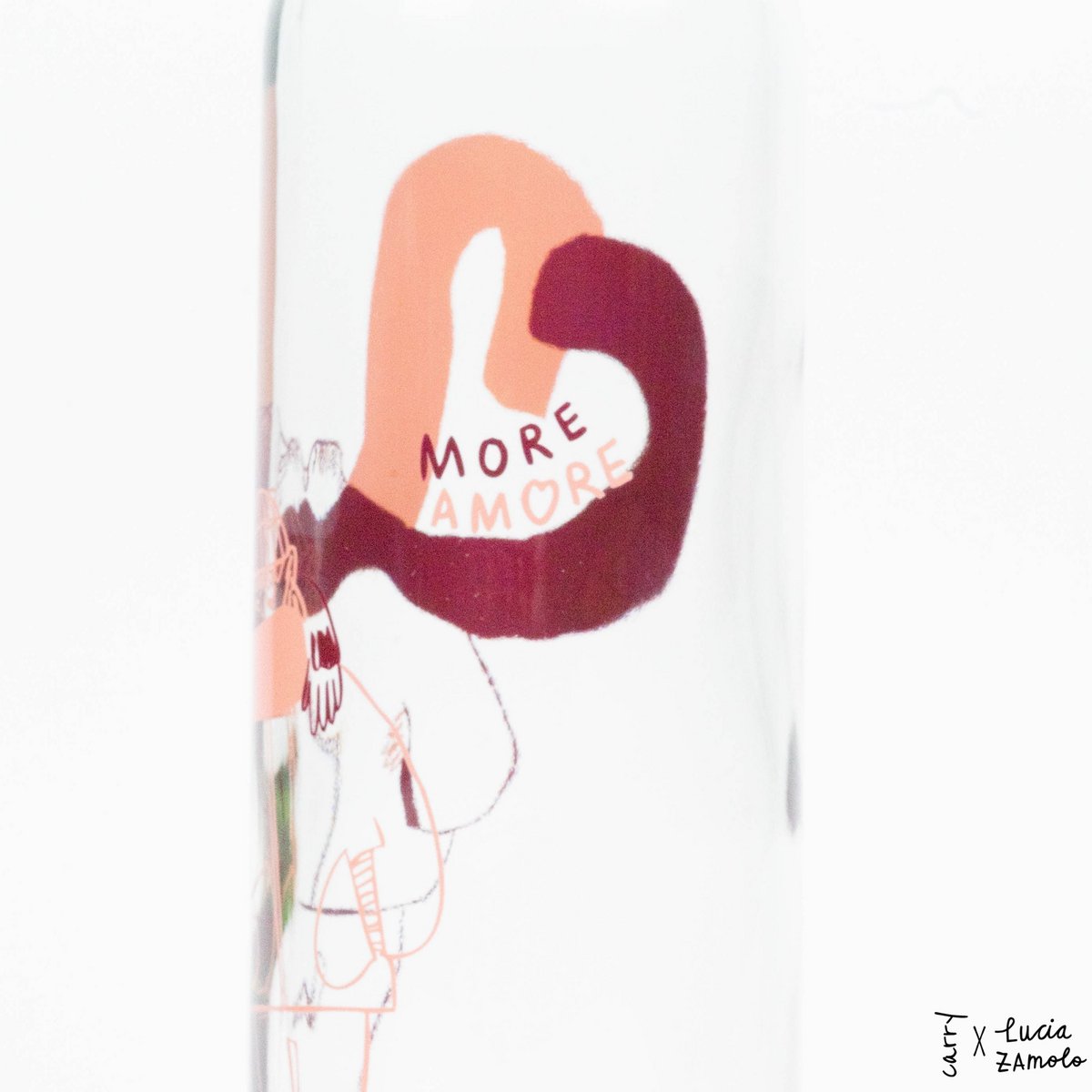 CARRY Bottle MORE AMORE RED 0,7 l Glasflasche- designed von der Künstlerin Lucia Zamolo