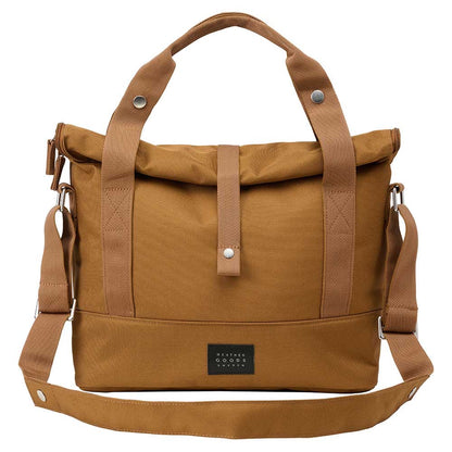 Weathergoods Sweden City Bike Satchel braun – Frontansicht mit Rolltop-Verschluss und Schultergurt