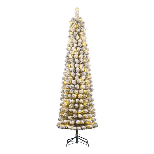 Schmaler künstlicher Weihnachtsbaum von Charlton mit warmweißer LED-Beleuchtung – H260 x Ø63 cm – Grün gefrostet - HOLE-X-WORLD