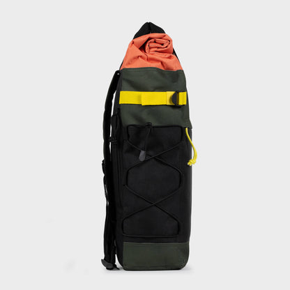 Roll-Top Rucksack aus 100% recyceltem Polyester - Khaki und Orange