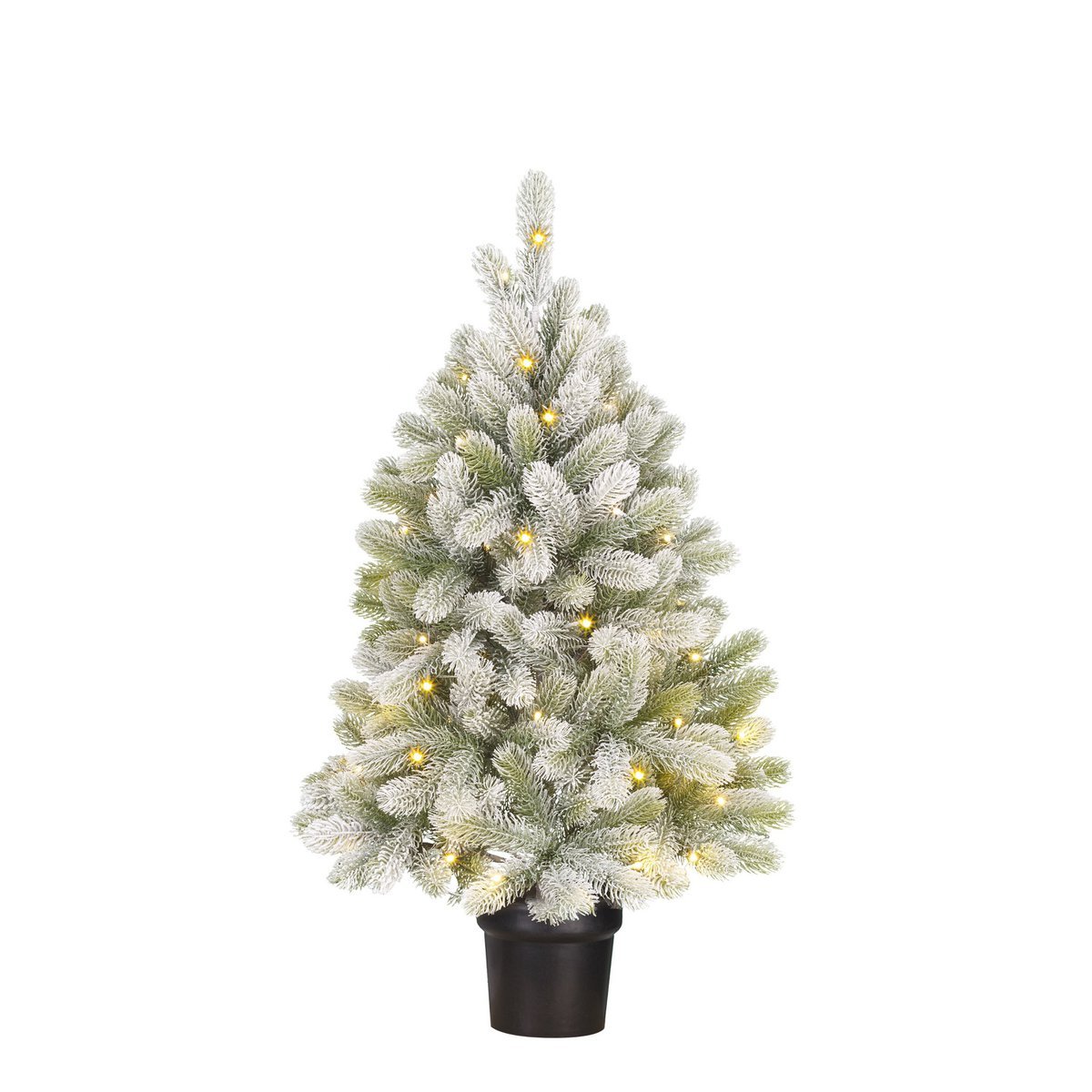 Nigata Künstlicher Weihnachtsbaum im Topf mit LED-Beleuchtung – H90 x Ø55 cm – Grün gefrostet - HOLE-X-WORLD