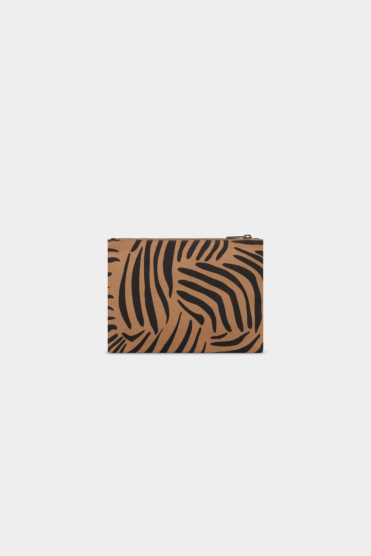 Ema Beutel von Hindbag im Zimt-Zebra-Print – Reißverschlusstäschchen aus GOTS Bio-Baumwolle, handgefertigtes Innenfutter