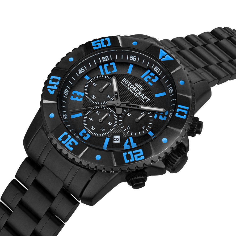 ROTORCRAFT UHR® BladeRC3302 Chrono - Gehäuse aus schwarzem Stahl - HOLE-X-WORLD