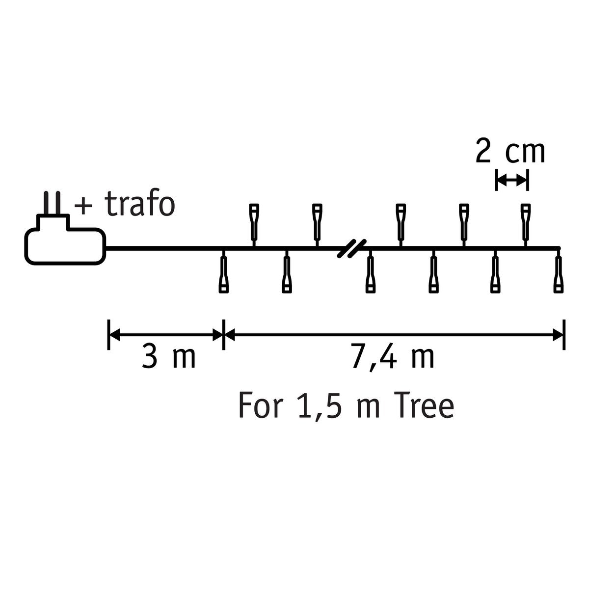 Schlangen-Weihnachtsbaumbeleuchtung mit 370 LED-Lichtern – L740 cm – Mehrfarbig