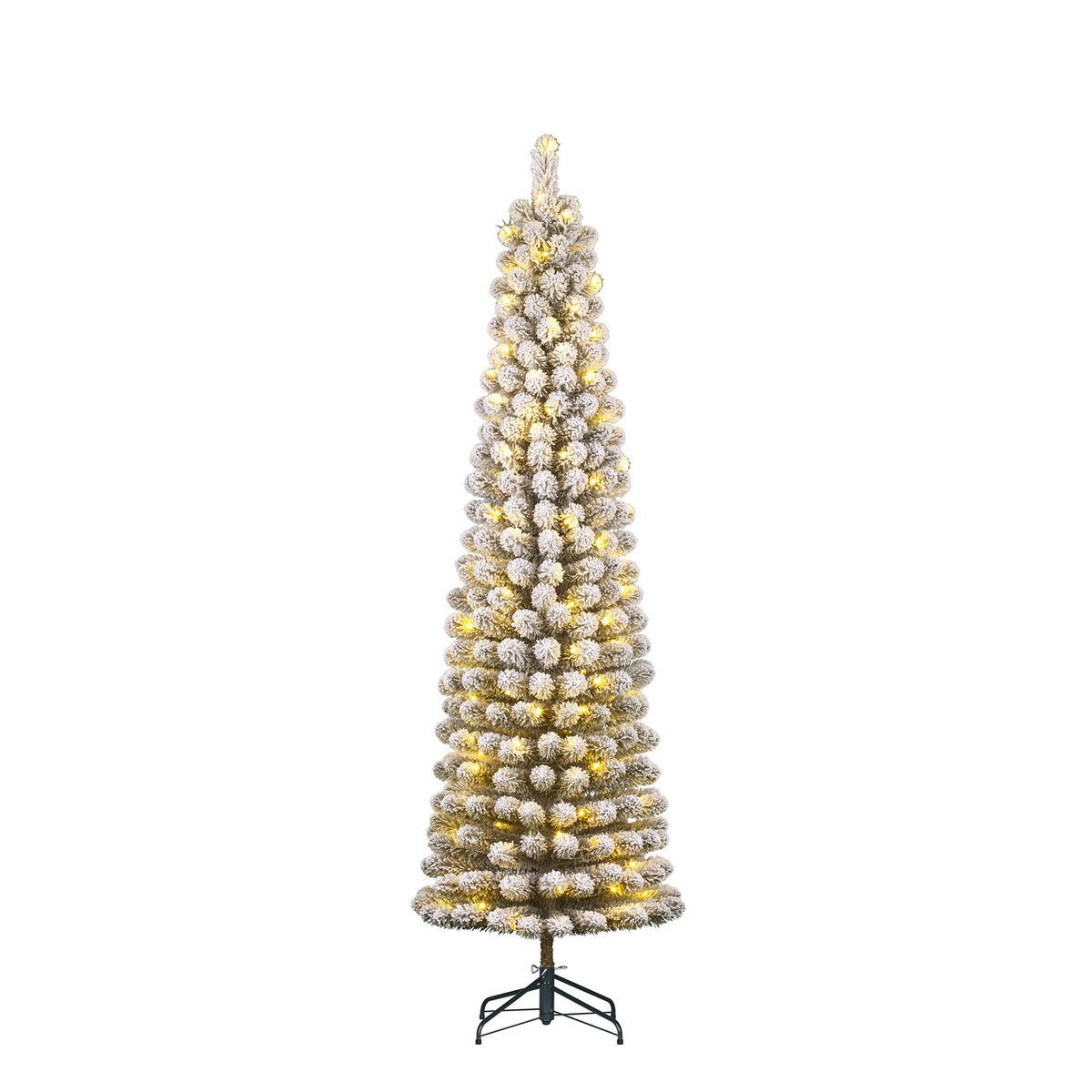 Schmaler künstlicher Weihnachtsbaum von Charlton mit warmweißer LED-Beleuchtung – H215 x Ø56 cm – Grün gefrostet - HOLE-X-WORLD