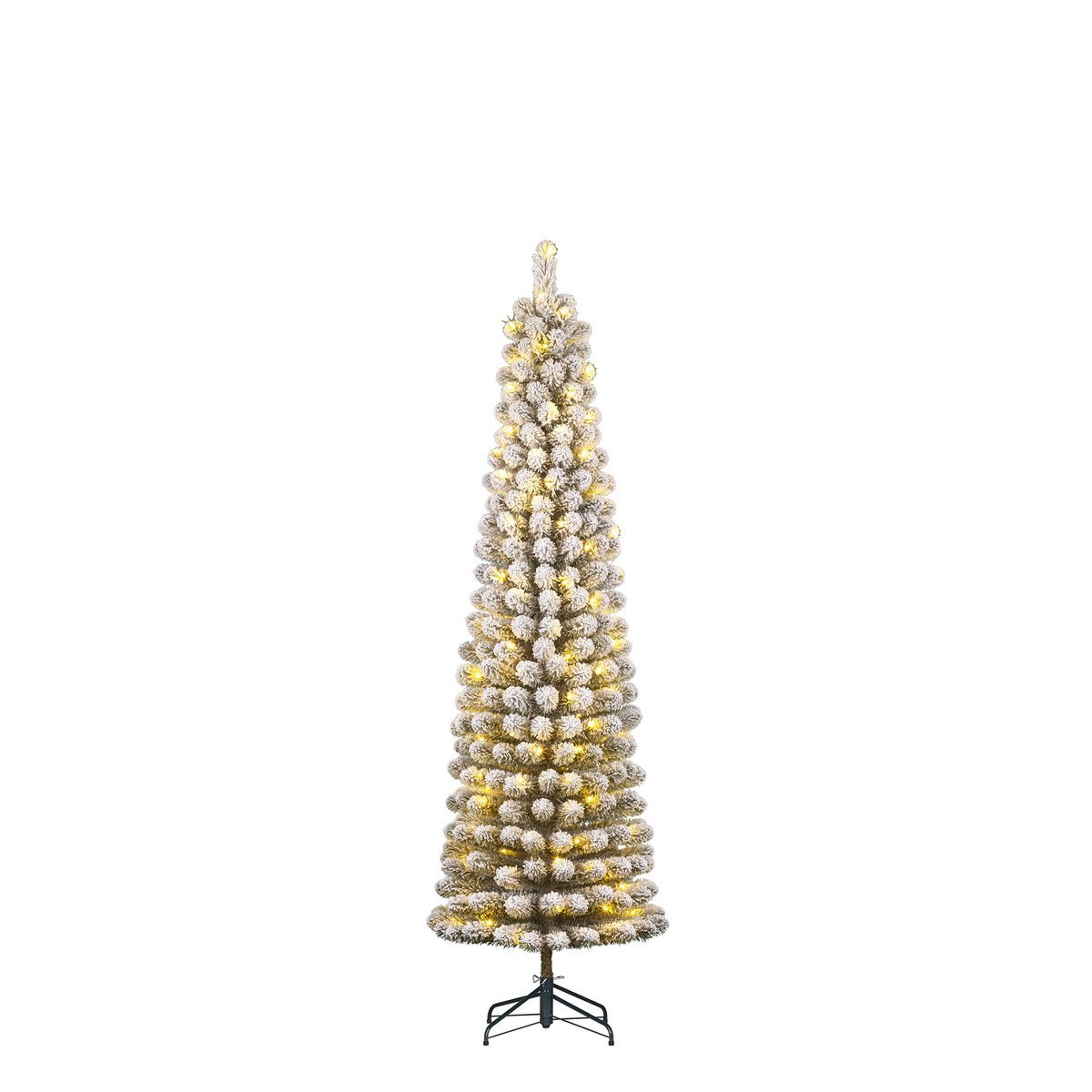 Schmaler künstlicher Weihnachtsbaum von Charlton mit warmweißer LED-Beleuchtung – H185 x Ø53 cm – Grün gefrostet - HOLE-X-WORLD