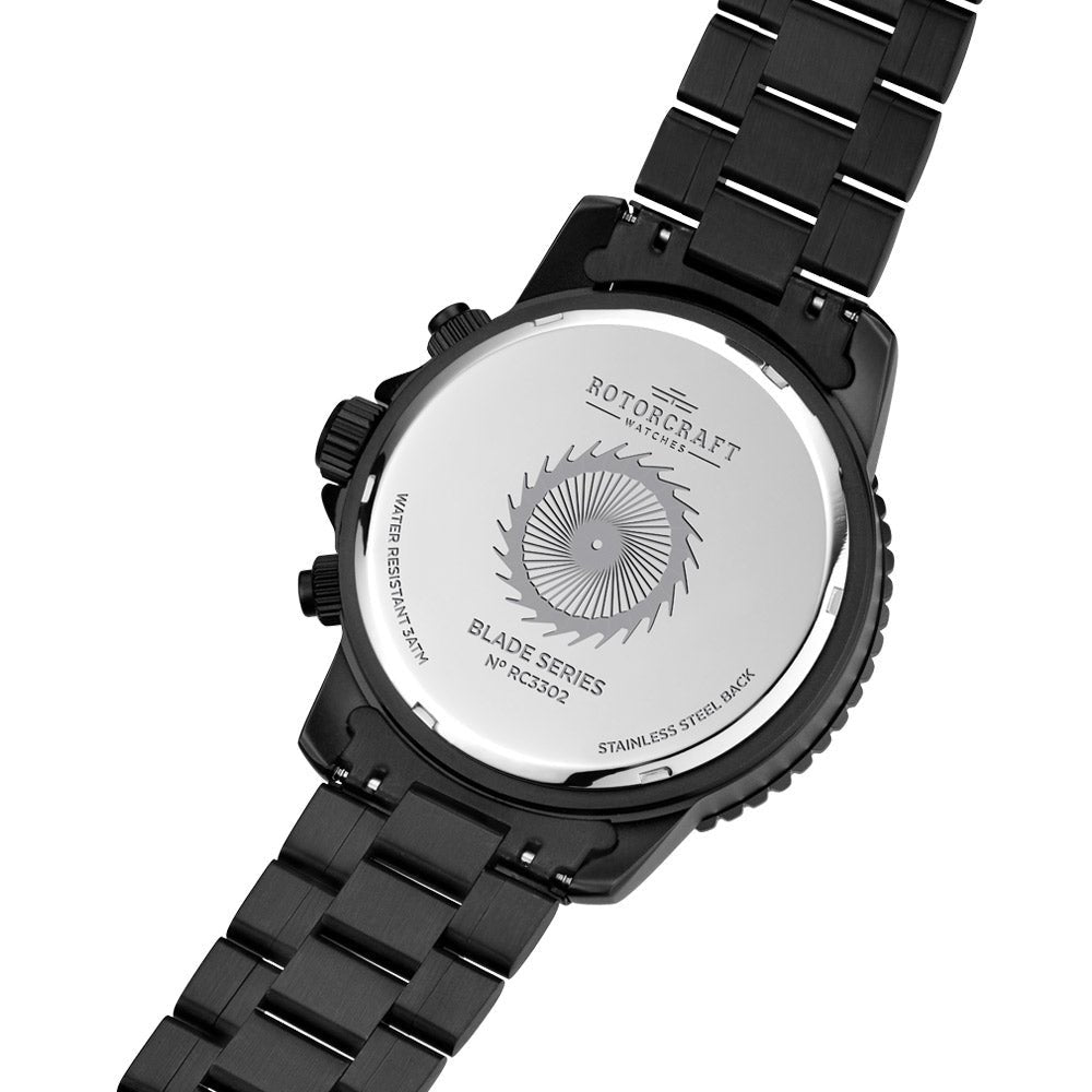 ROTORCRAFT UHR® BladeRC3302 Chrono - Gehäuse aus schwarzem Stahl - HOLE-X-WORLD