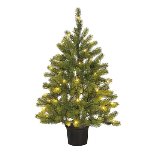 Nigata Künstlicher Weihnachtsbaum im Topf mit LED-Beleuchtung – H90 x Ø55 cm – Grün