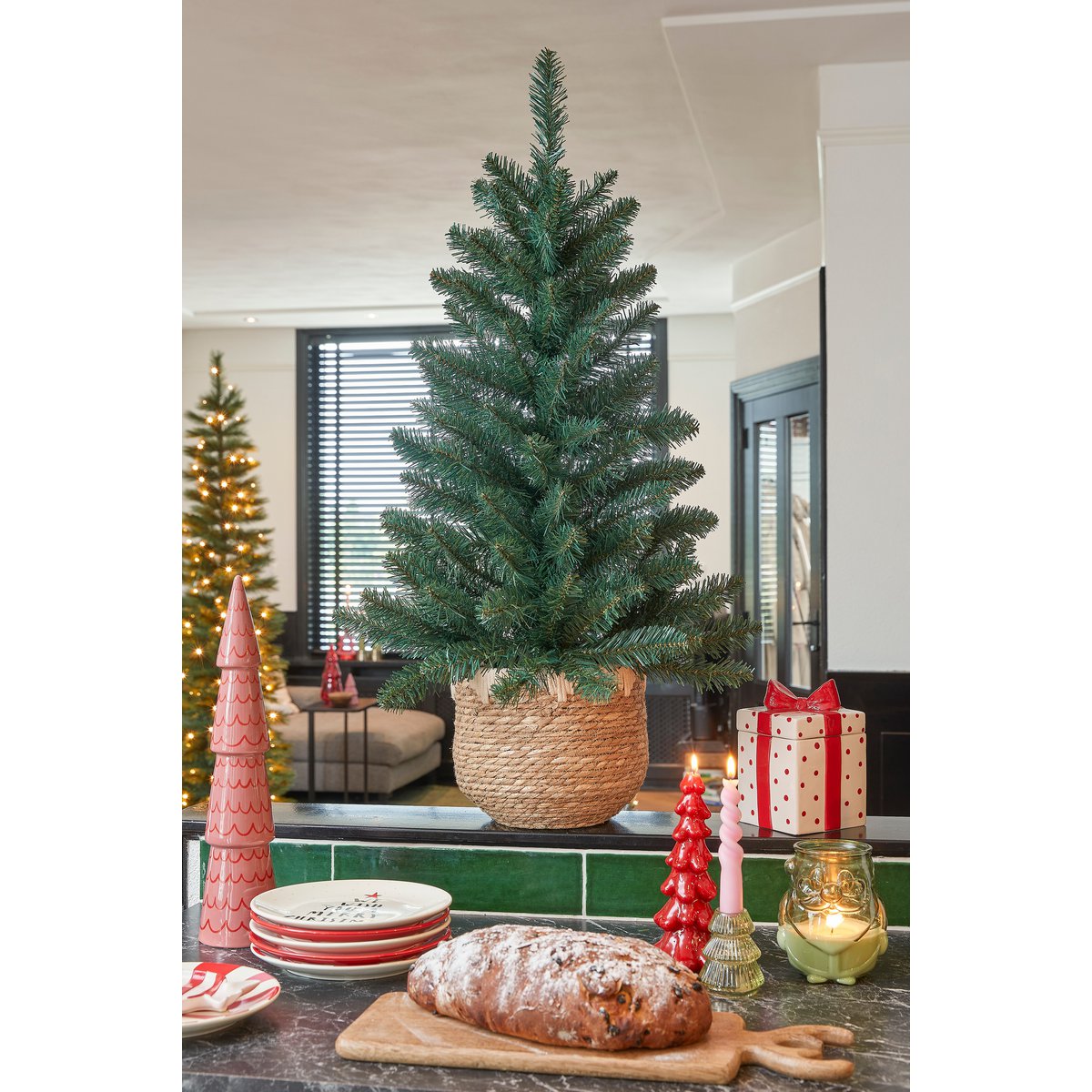 Riverton Künstlicher Weihnachtsbaum im Topf – H90 x Ø58 cm – Grün - HOLE-X-WORLD