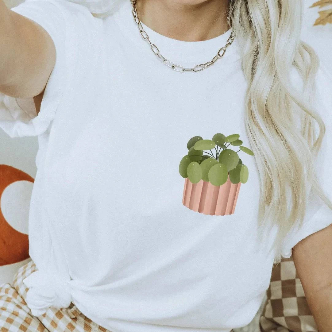 Tilda and Theo - T-Shirt Pilea Pflanze - BIOBAUMWOLLE Zimmerpflanze Shirt Topfpflanze - HOLE-X-WORLD