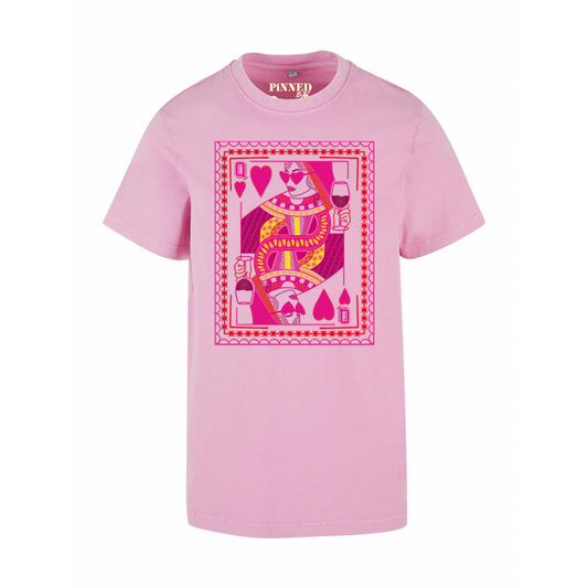 Gewaschenes T-Shirt Queen Hearts Pink