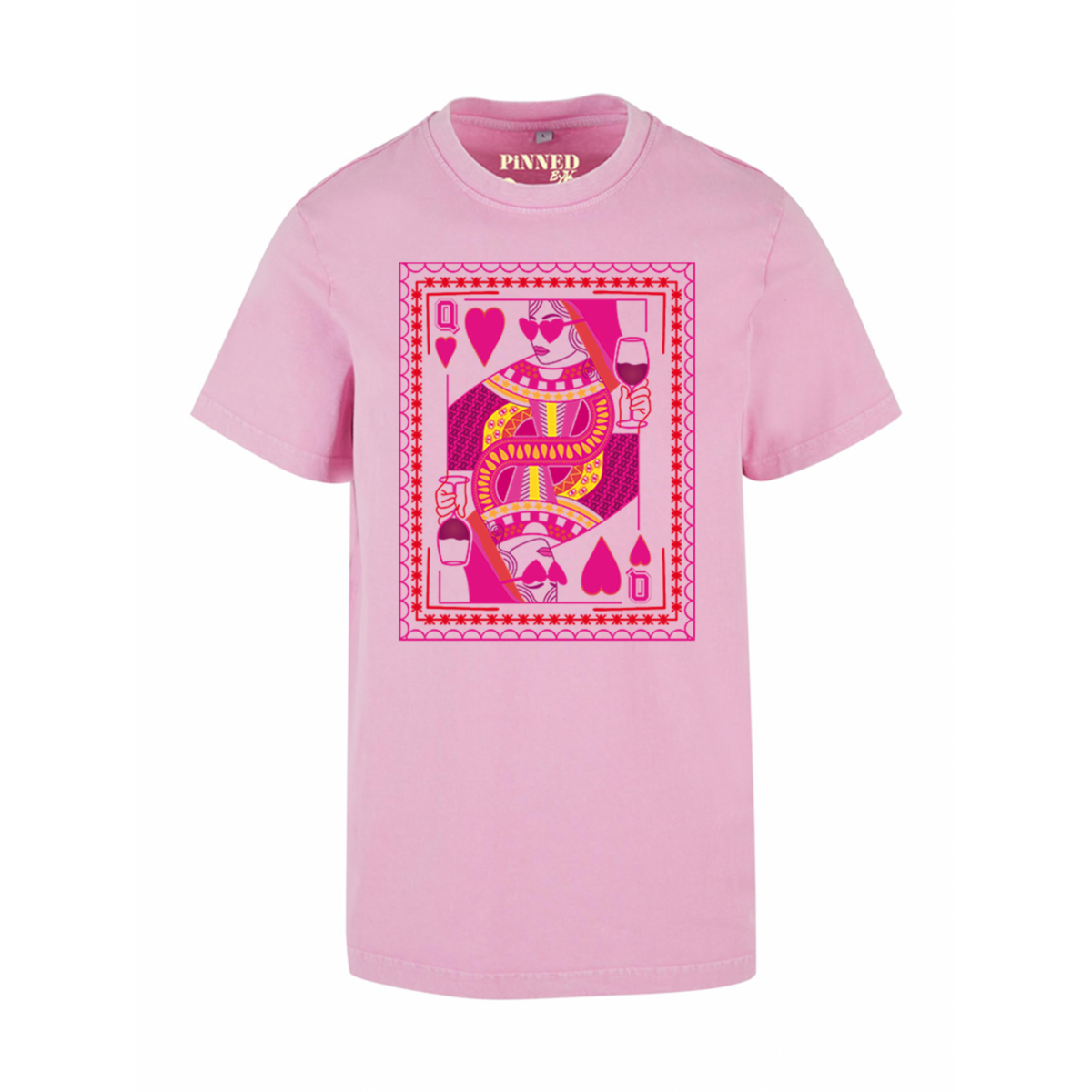 Gewaschenes T-Shirt Queen Hearts Pink