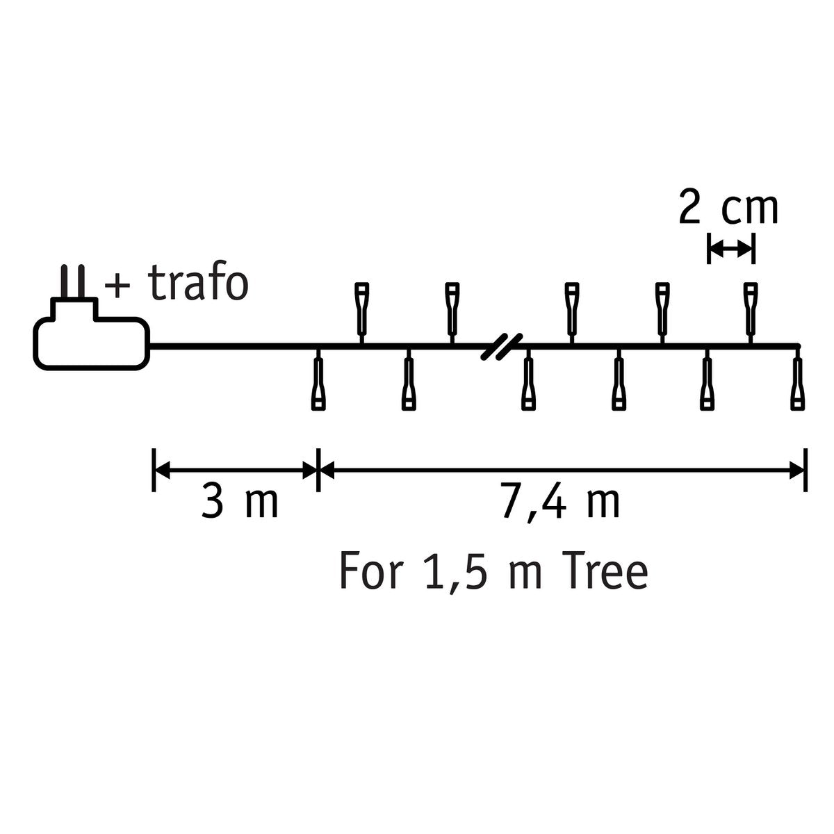 Schlangen-Weihnachtsbaumbeleuchtung mit 370 LED-Lichtern – L740 cm – klassisches Weiß