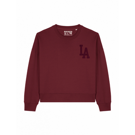 Boxy Sweater Los Angeles Bordeaux Samt Brust - HOLE-X-WORLD