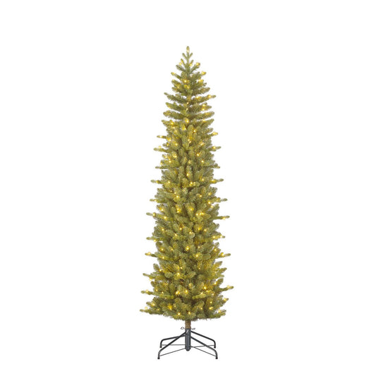 Harma Schmaler künstlicher Weihnachtsbaum mit LED-Beleuchtung – H215 x Ø66 cm – Grün - HOLE-X-WORLD