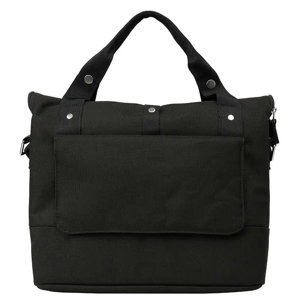 Weathergoods Sweden City Bike Satchel schwarz – Rückseite mit geschlossener Abdeckung der Haken - HOLE-X