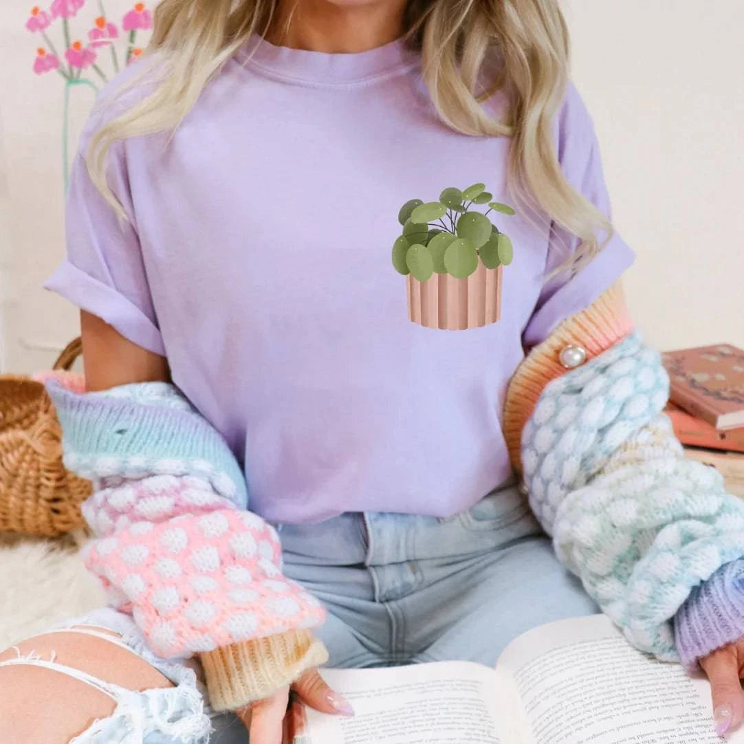 Tilda and Theo - T-Shirt Pilea Pflanze - BIOBAUMWOLLE Zimmerpflanze Shirt Topfpflanze - HOLE-X-WORLD