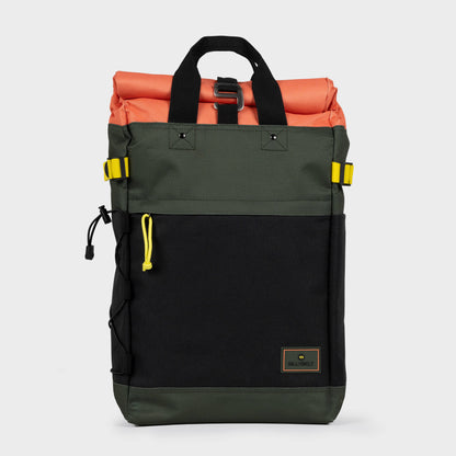 Roll-Top Rucksack aus 100% recyceltem Polyester - Khaki und Orange