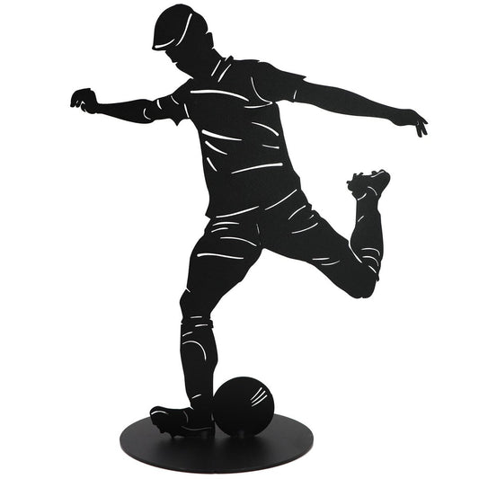 Fußball Skulptur, Fußballer Deko Figur, schwarz , 40 cm - HOLE-X-WORLD