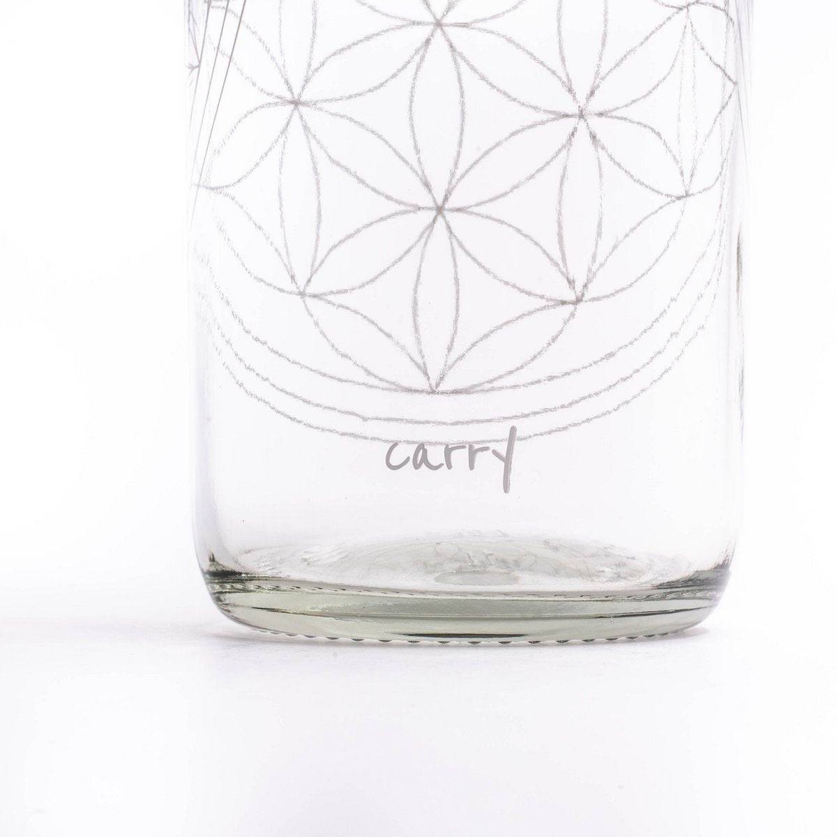 CARRY Bottle FLOWER OF LIFE 1,0 l Glasflasche - Energie, Harmonie und Schutz - HOLE-X-WORLD