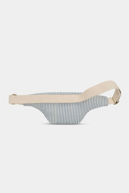 Bauchtasche Olivia von Hindbag in blau-grauen Streifen – GOTS Bio-Baumwolle, Doppelreißverschluss, verstellbarer Gurt 56–105 cm