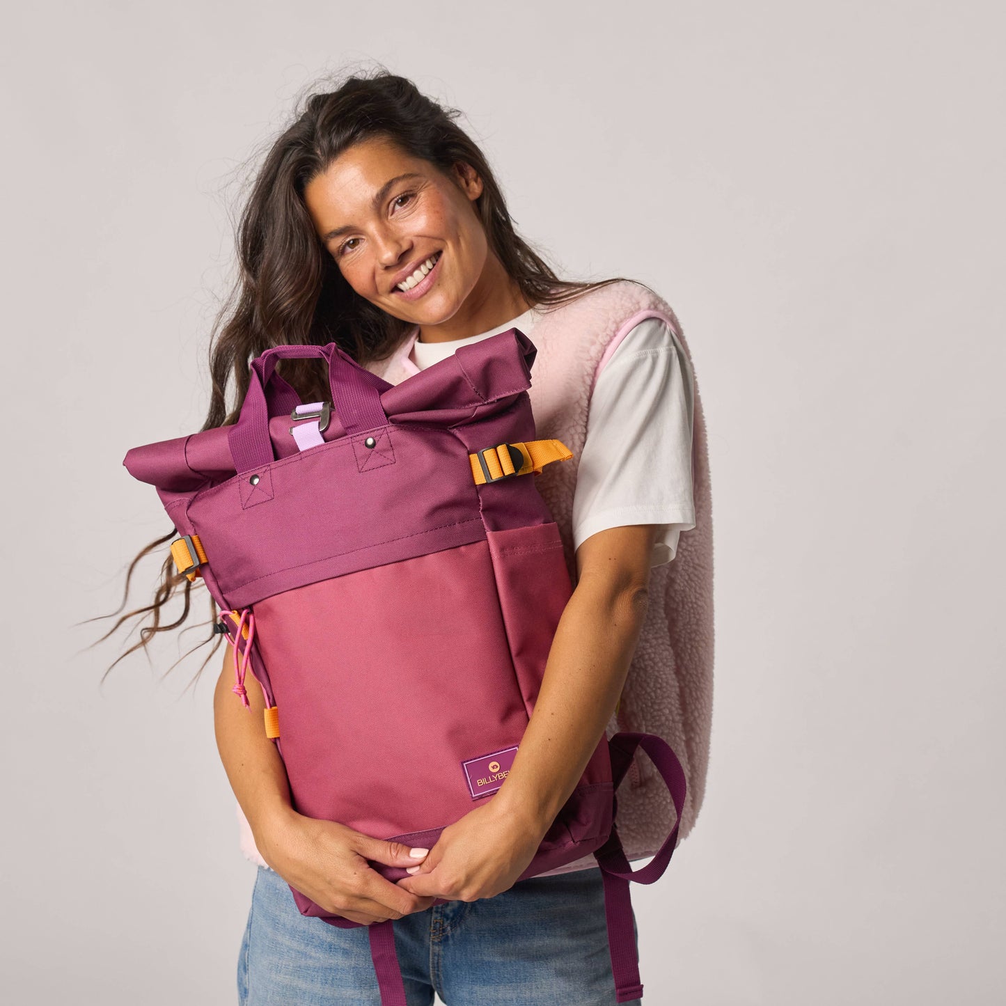Roll-Top Rucksack aus 100% recyceltem Polyester - Bordeauxviolett
