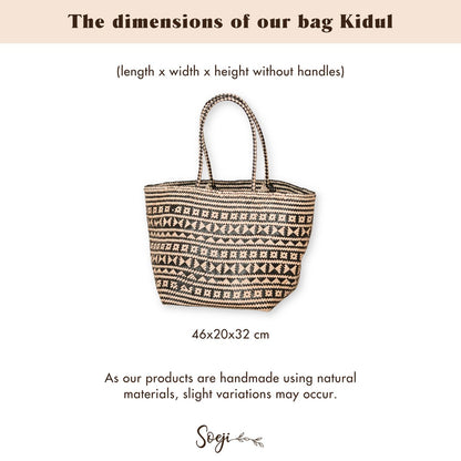 Boho-Einkaufstasche – Seegras-Sommertasche – Schulter-Strandtasche – gewebte Naturtasche – große Boho-Einkaufstasche KIDUL (schwarz) - HOLE-X-WORLD