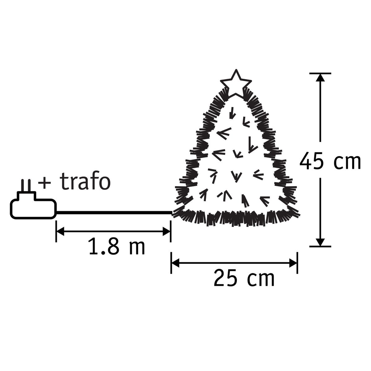 Künstlicher Weihnachtsbaum Mercury mit Glasfaserbeleuchtung – H45 x Ø25 cm – Grün