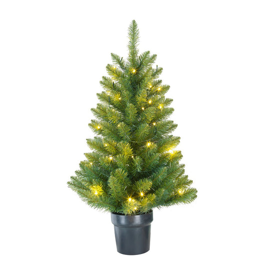 Riverton Künstlicher Weihnachtsbaum im Topf mit LED-Beleuchtung – H90 x Ø58 cm – Grün