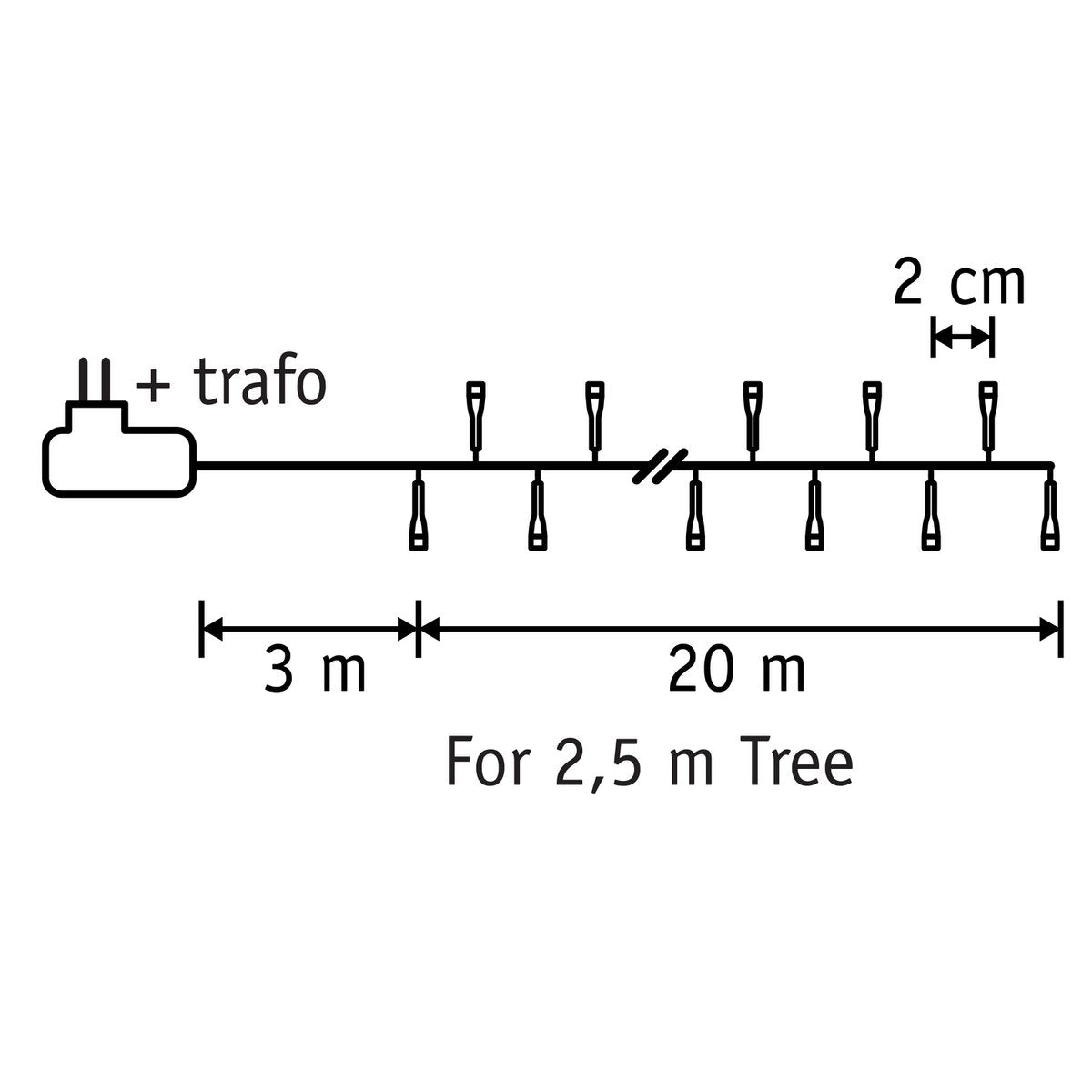 Schlangen-Weihnachtsbaumbeleuchtung mit 1000 LED-Lichtern – L2000 cm – Warmweiß