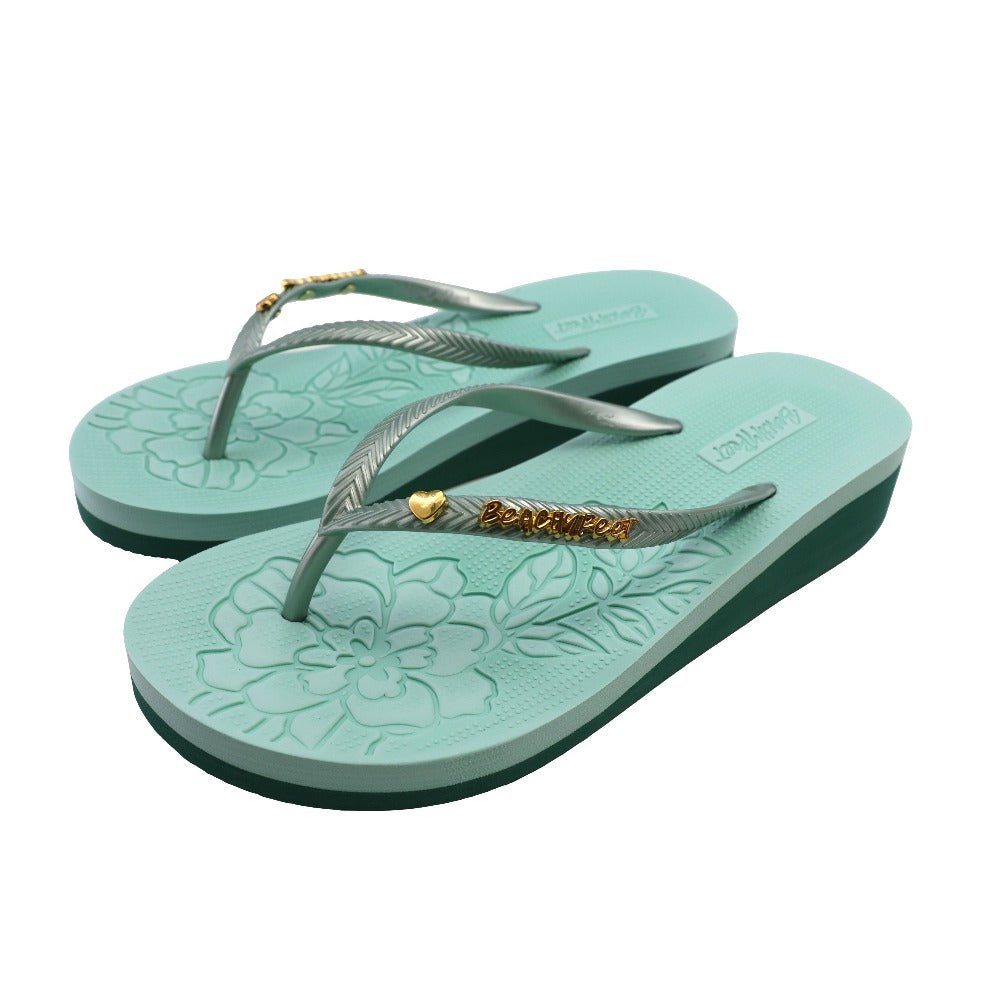 Flip Flops - Beachy Feet – Flamencos – Bethina - elegant und stilvoll mit Keilabsatz.