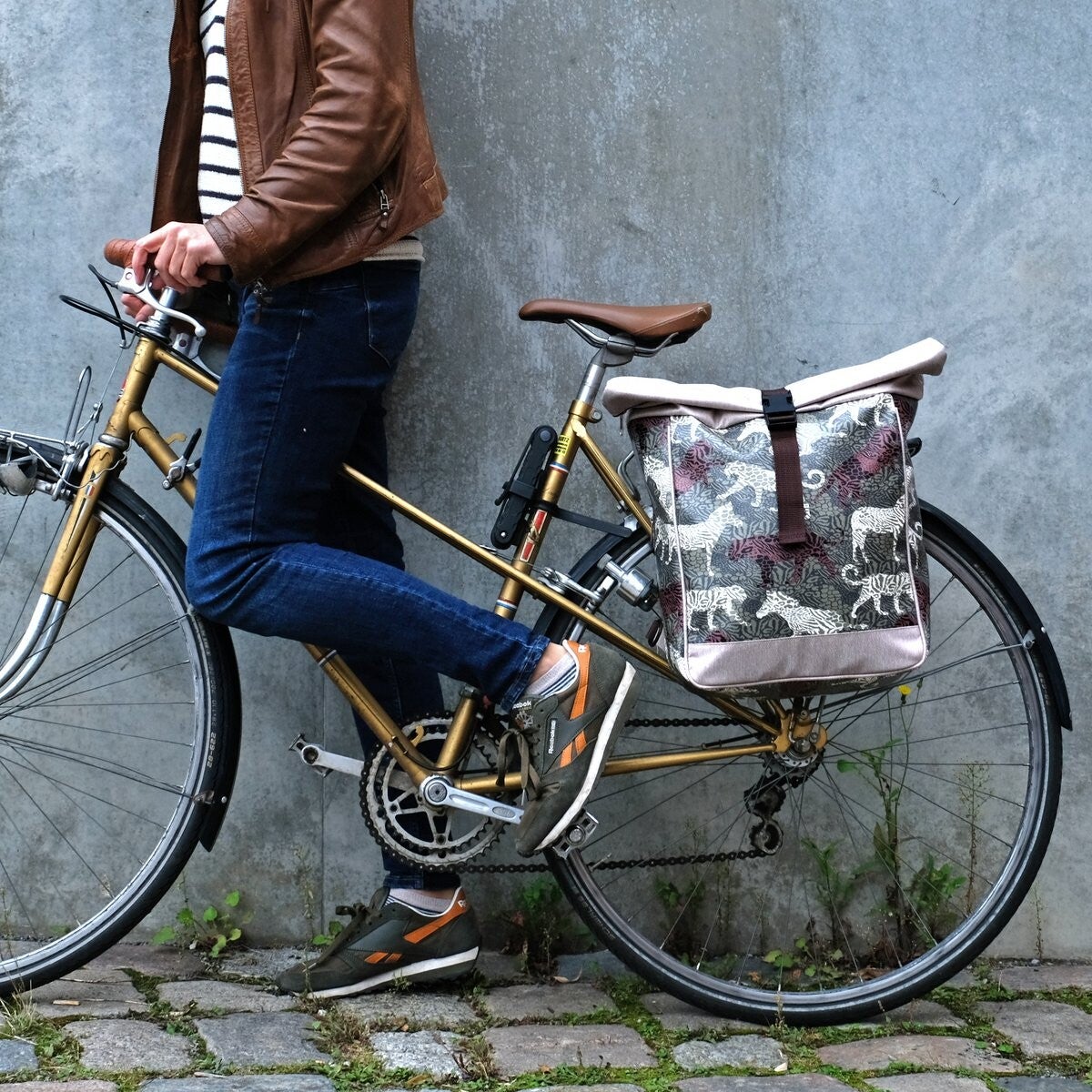 IKURI Fahrradtasche / Rucksack KOMBI aus Wachstuch - Gepäcktasche Wasserdicht Bike Design Animals